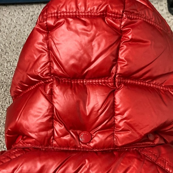 Moncler Red Glossy Puffer Jacket with Hood - Picture 11 of 14